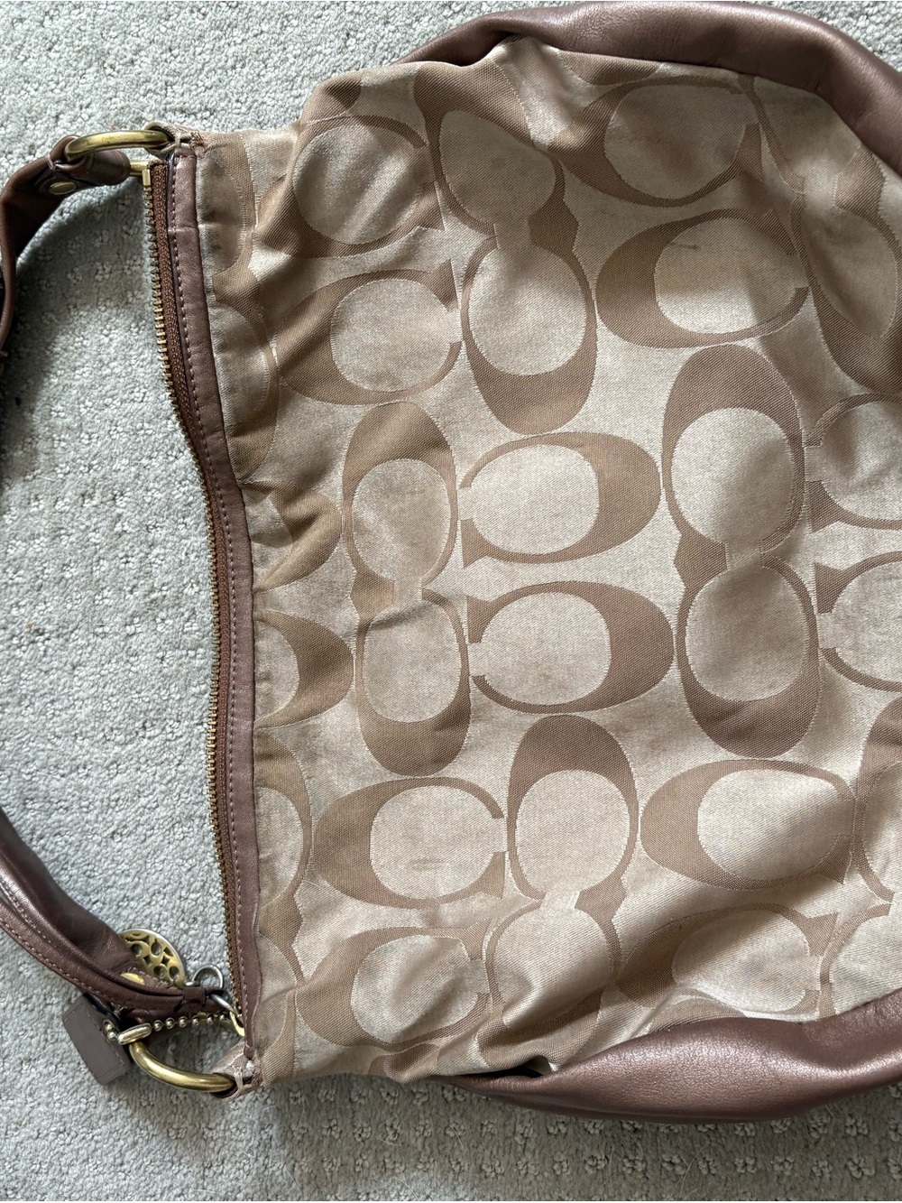 Coach Shoulder Bag in Tan and Brown Signature Jacquard